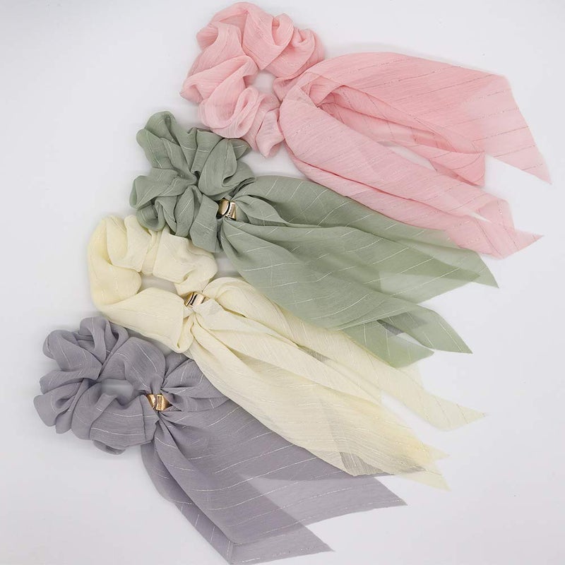 DINPREY Scarf Hair Ties for Women Girls, 8 Pcs Double Layer Bow Scrunchies for Hair Cute Bunny Ear Bow Scrunchies with Assorted Colors - Image 5